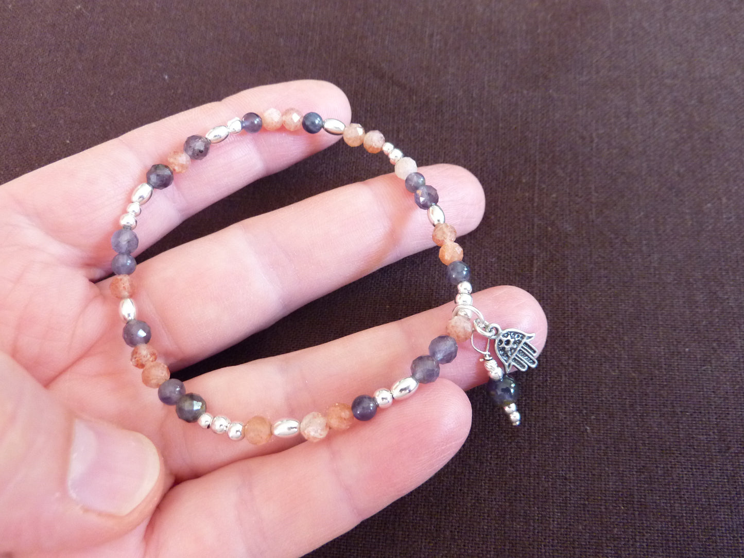 Bracelet fin de perles d'argent et pierre semi-précieuse - taille 17 et 17,5cm